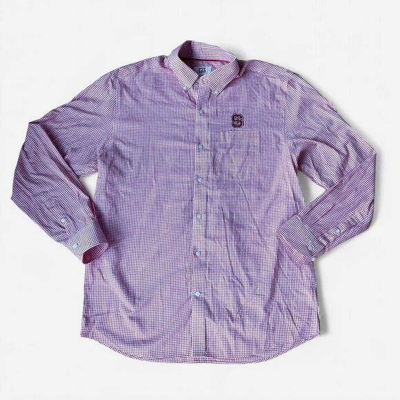 NC State Red & White Gingham Long Sleeve Button-Down - Picture 2 of 7